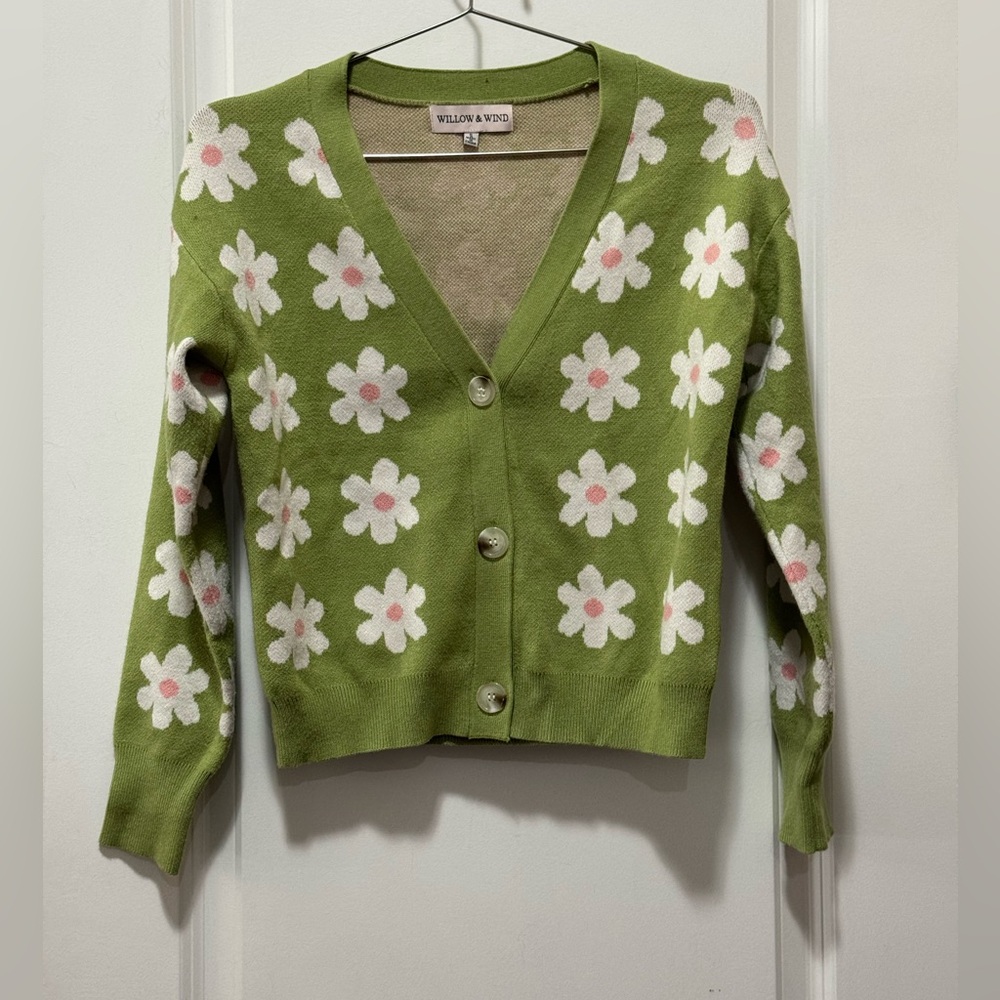 Willow & Wind Green Floral V-Neck Cardigan